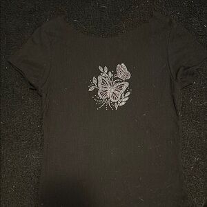 Off the shoulder Black Butterfly Embellished Women's Top